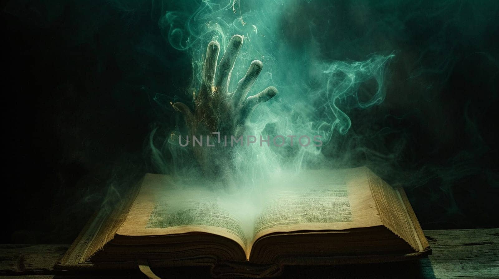 An ancient magic book with spirits. A scary and mysterious old book. High quality illustration