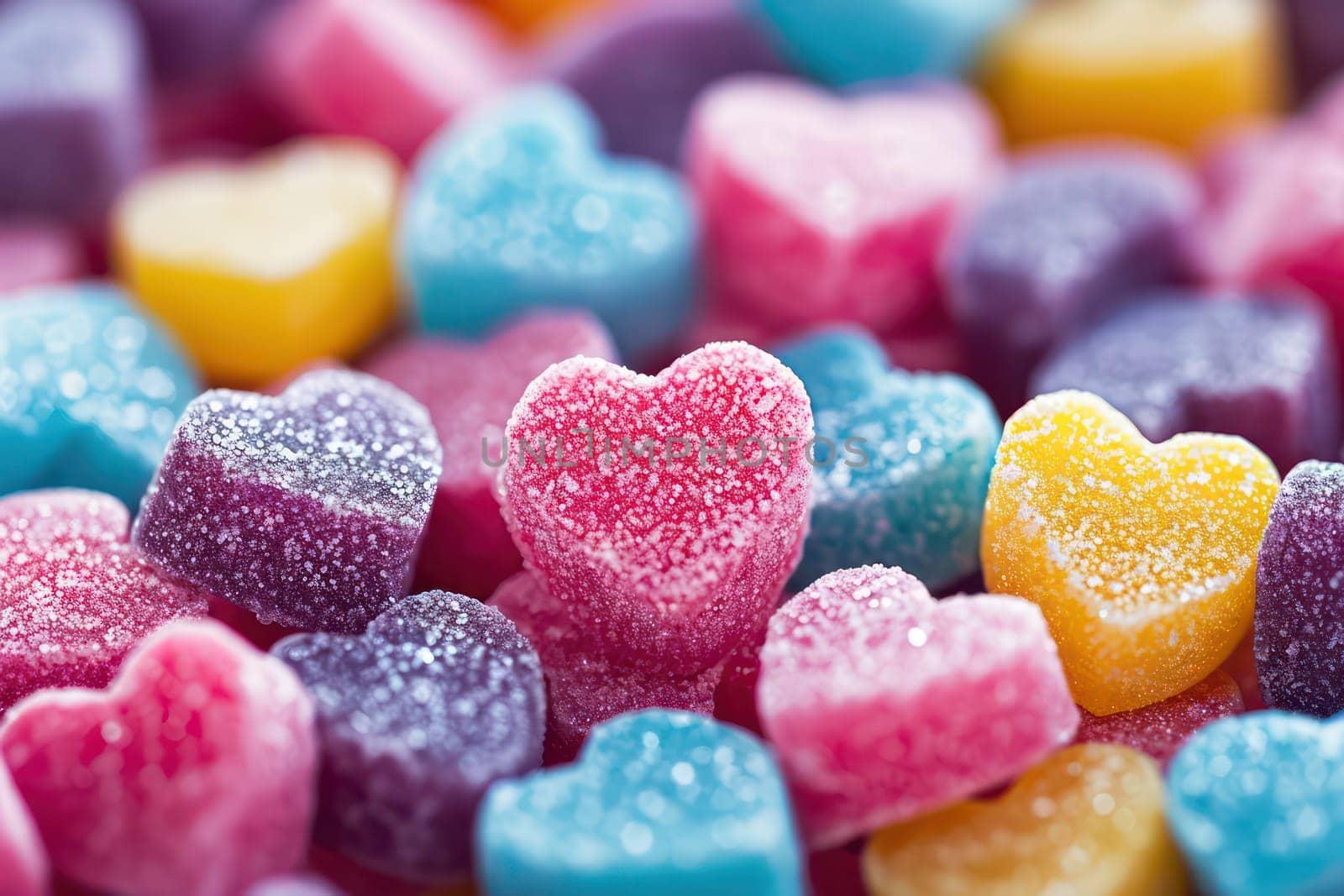 Gummy heart shaped candies. Generative AI by golfmerrymaker