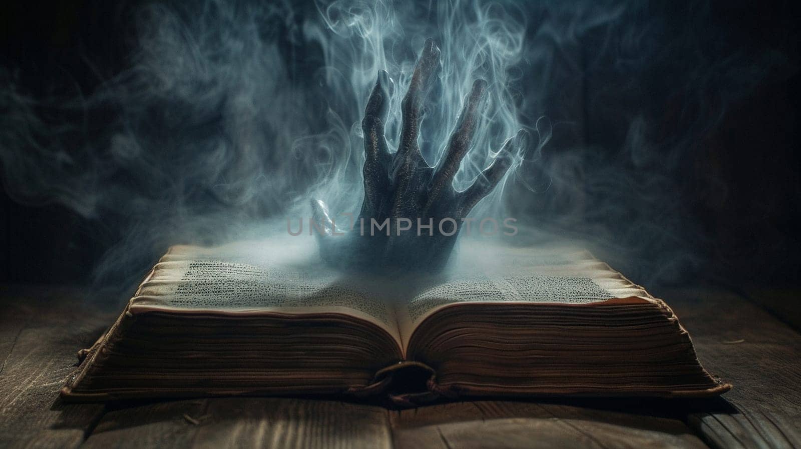 An ancient magic book with spirits. A scary and mysterious old book by NeuroSky