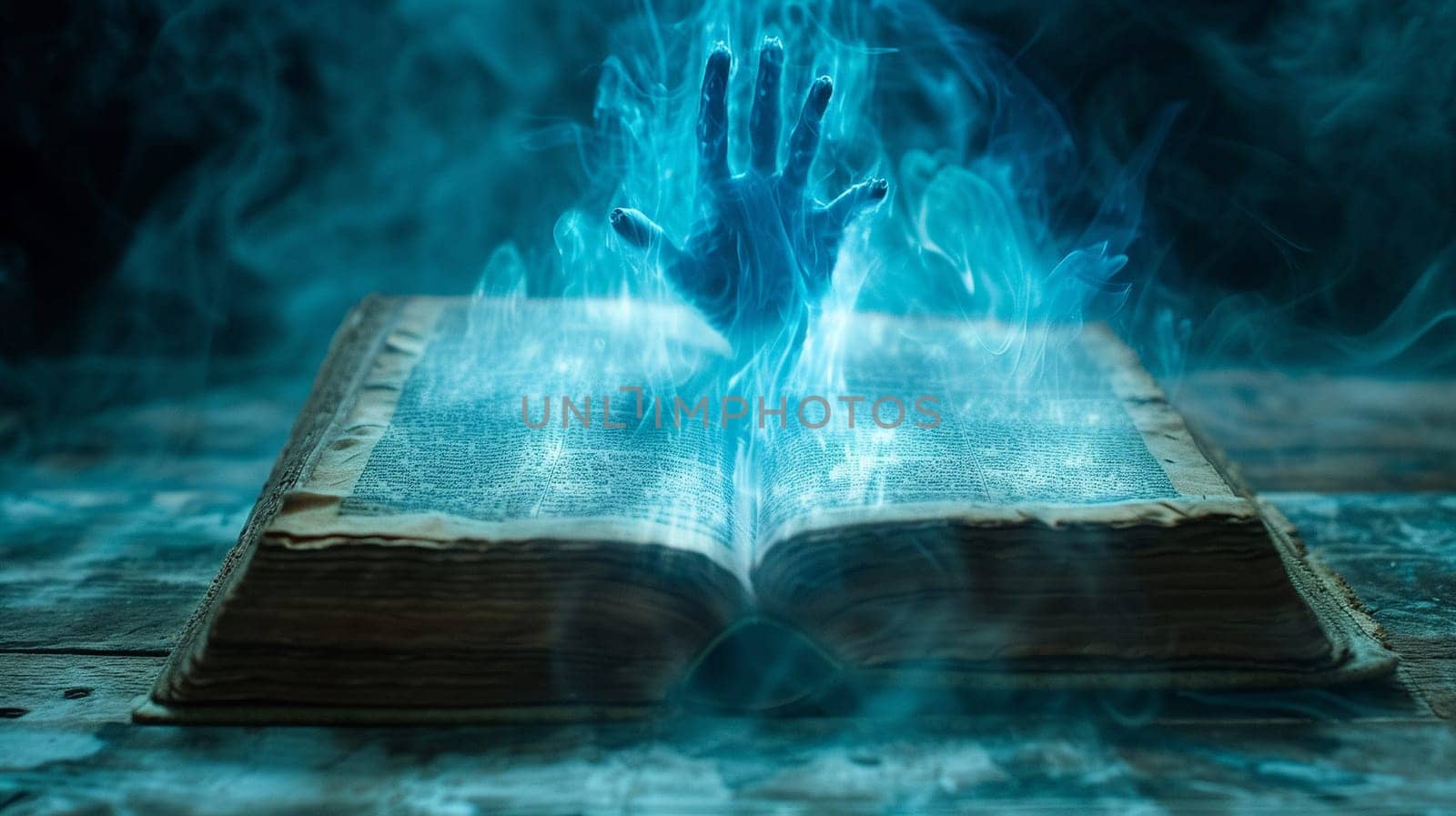 An ancient magic book with spirits. A scary and mysterious old book. High quality illustration