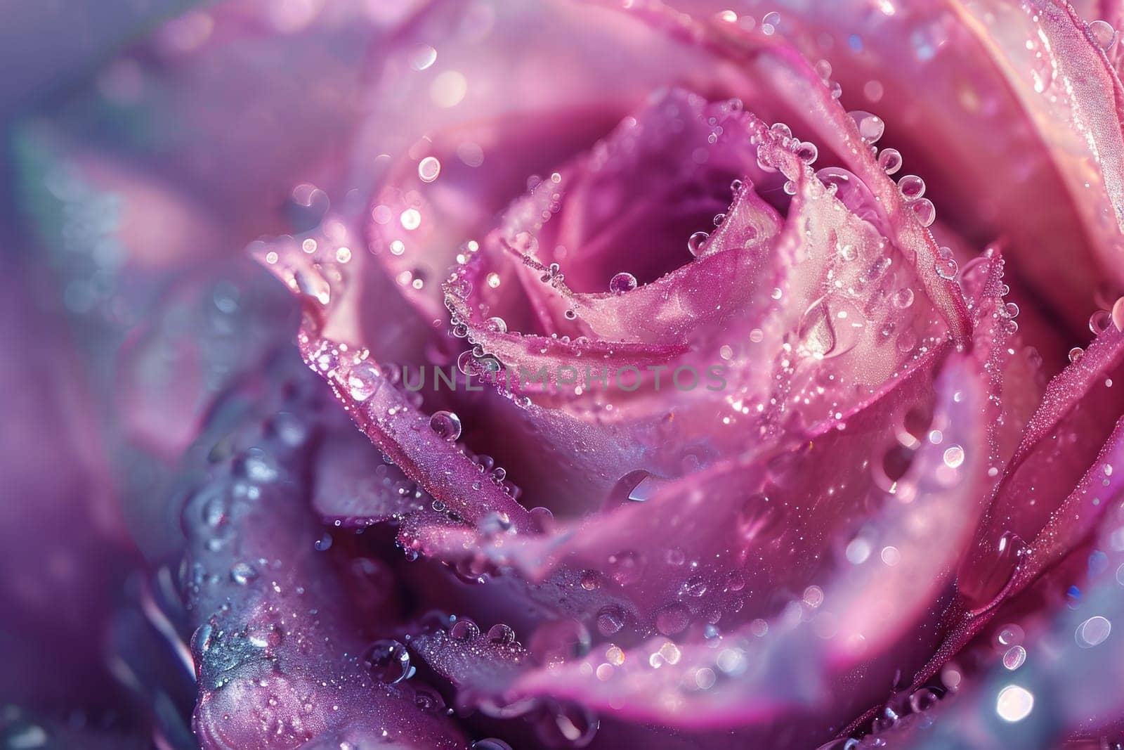 A close up picture with water drops on the rose. Generative AI by golfmerrymaker