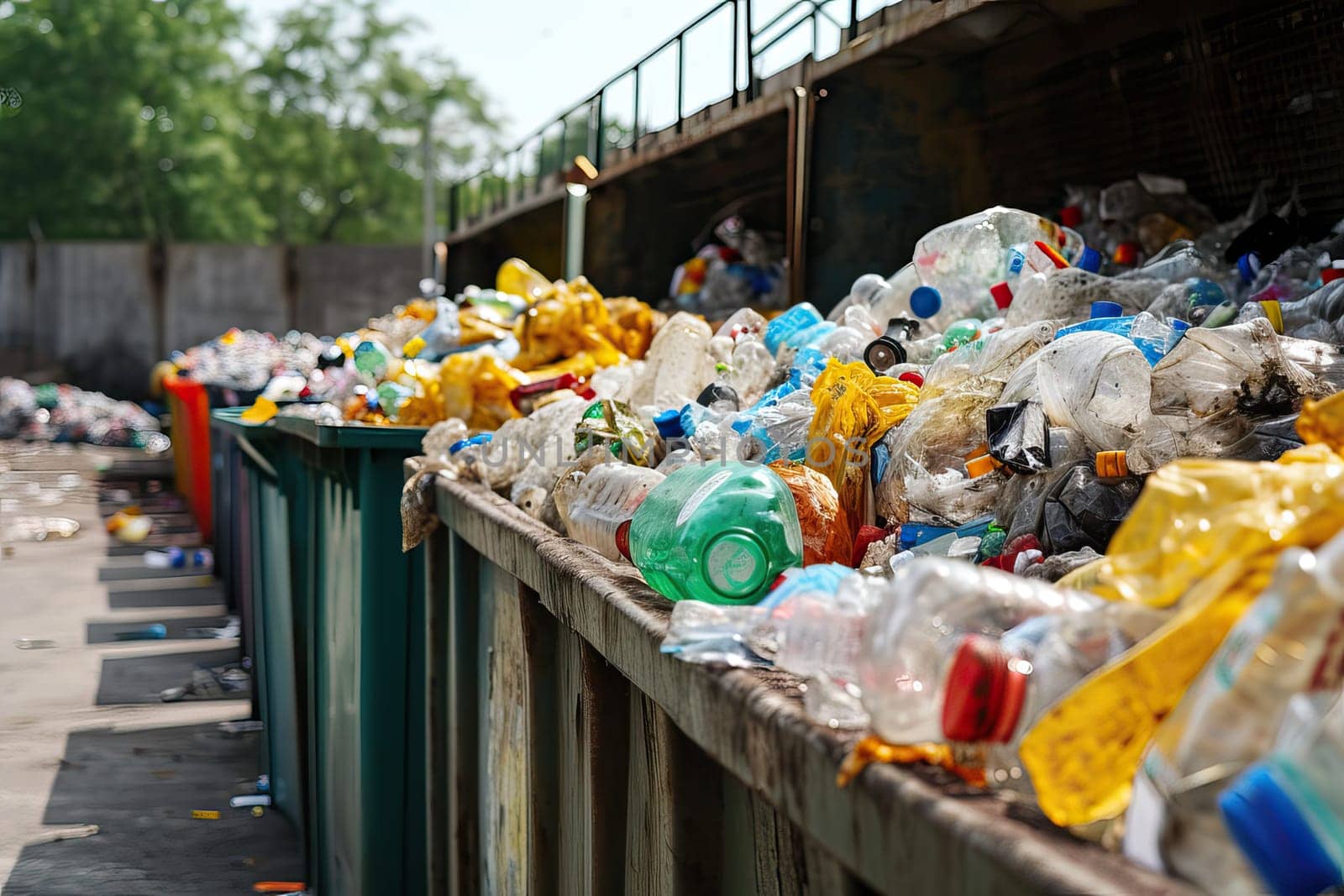 waste plastic bottles and other types of plastic waste at the waste disposal site. Generative AI.