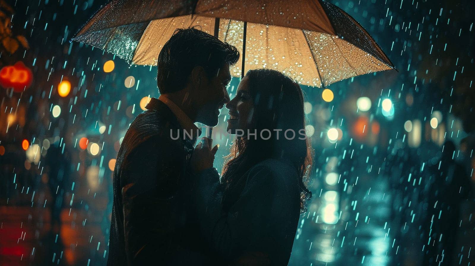 A couple in love under the same umbrella. Romantic photo for Valentine's Day by NeuroSky