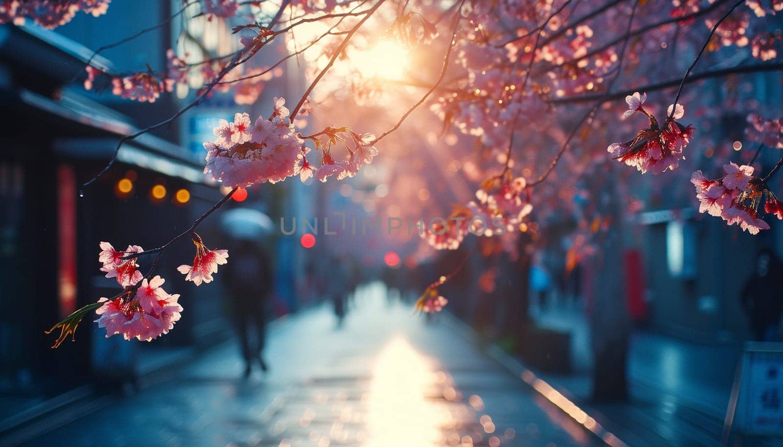 A colorful street photo of the streets of Japan during the Hanami holiday. Cherry blossoms by NeuroSky