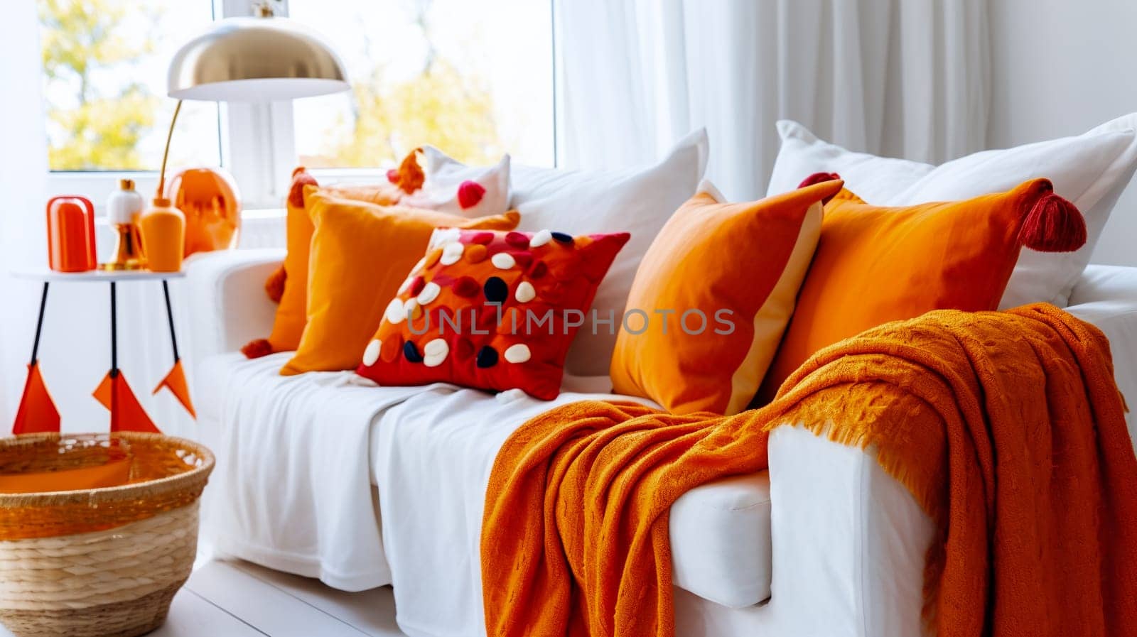 vibrant interior design with colored sofa and cushions by chrisroll