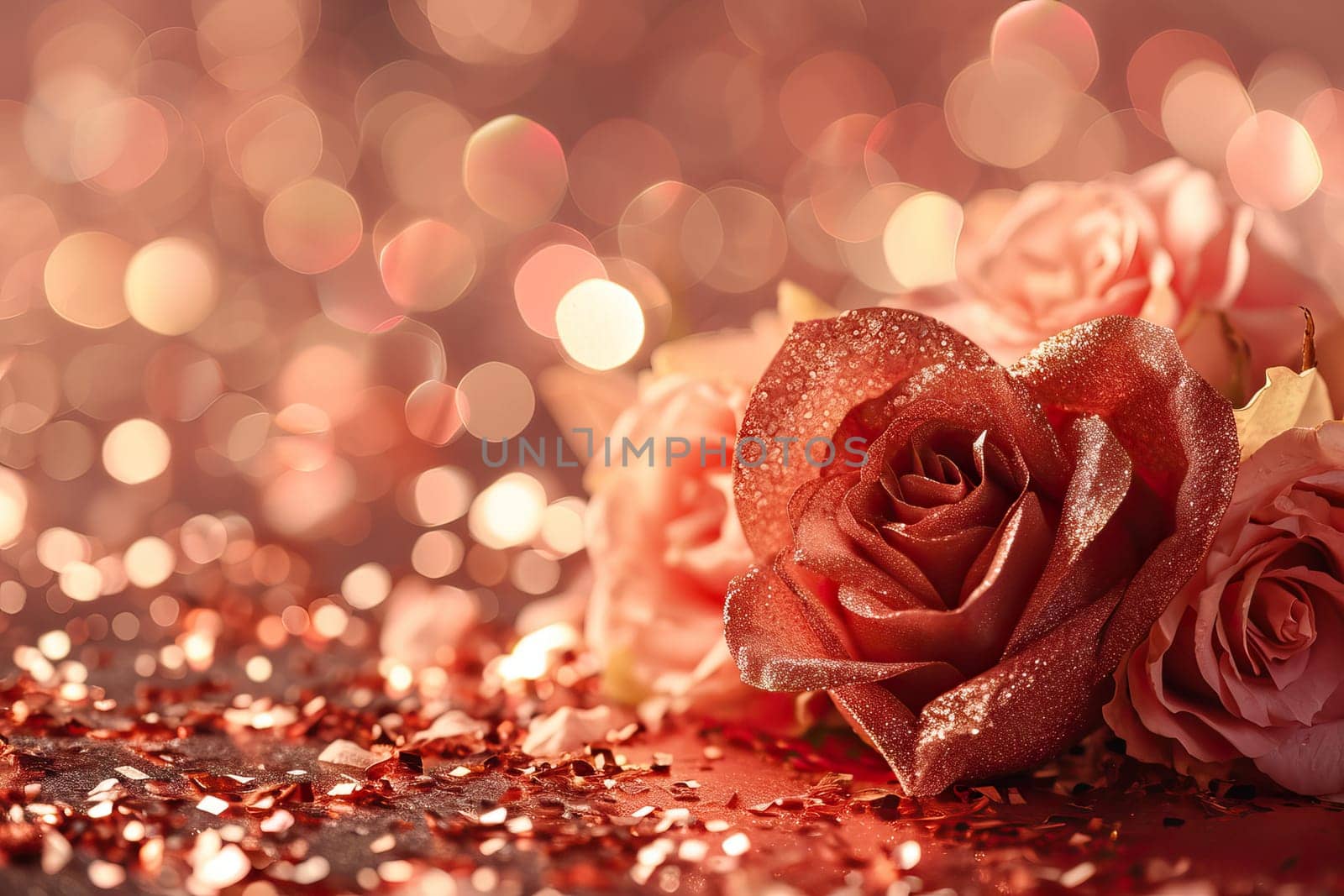 Happy valentines day rose gold background. Generative AI by golfmerrymaker