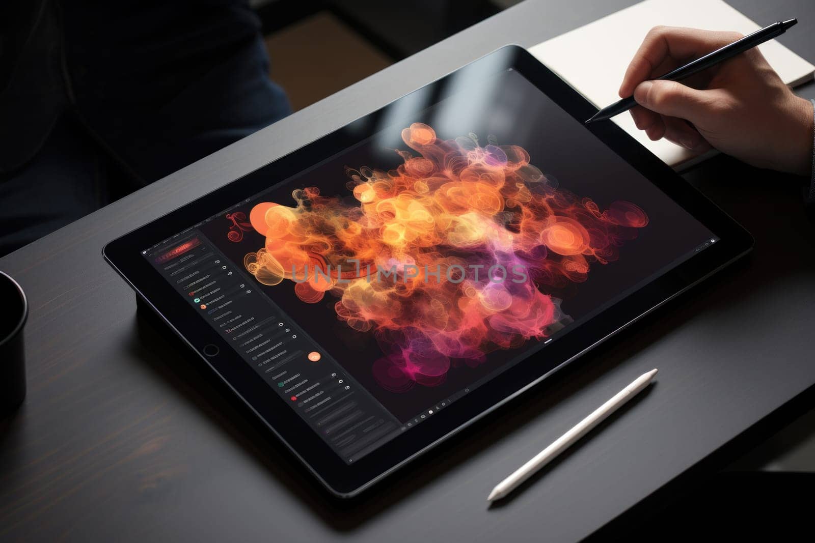 Close up of a Graphic Designer hand drawing on a digital tablet.