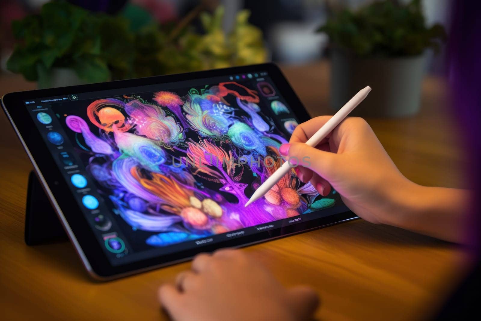 Close up of a Graphic Designer hand drawing on a digital tablet.