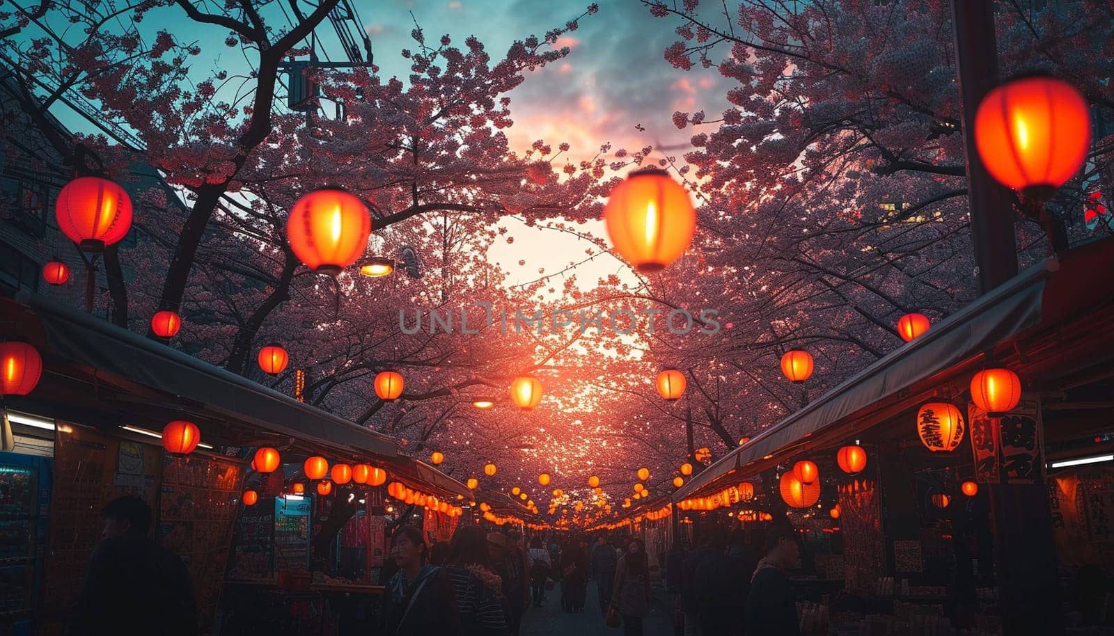 A colorful street photo of the streets of Japan during the Hanami holiday. Cherry blossoms by NeuroSky