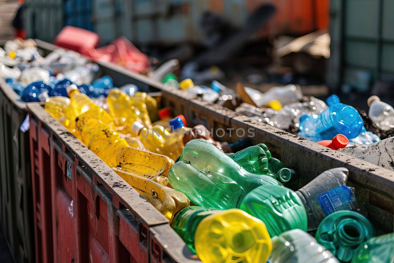 waste plastic bottles and other types of plastic waste at the waste disposal site. Generative AI.