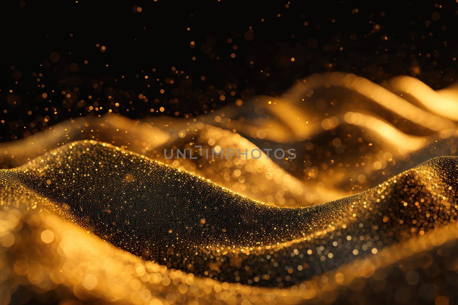 Abstract of golden glitter sand particles background. Generative AI.