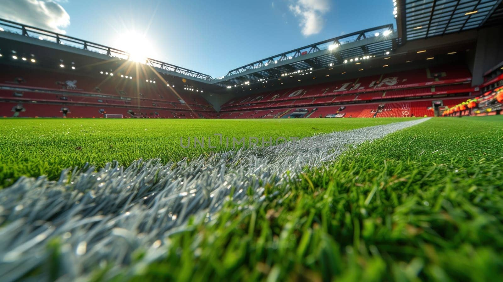 Football pitch at the Euro cup red stadium. Generative AI.