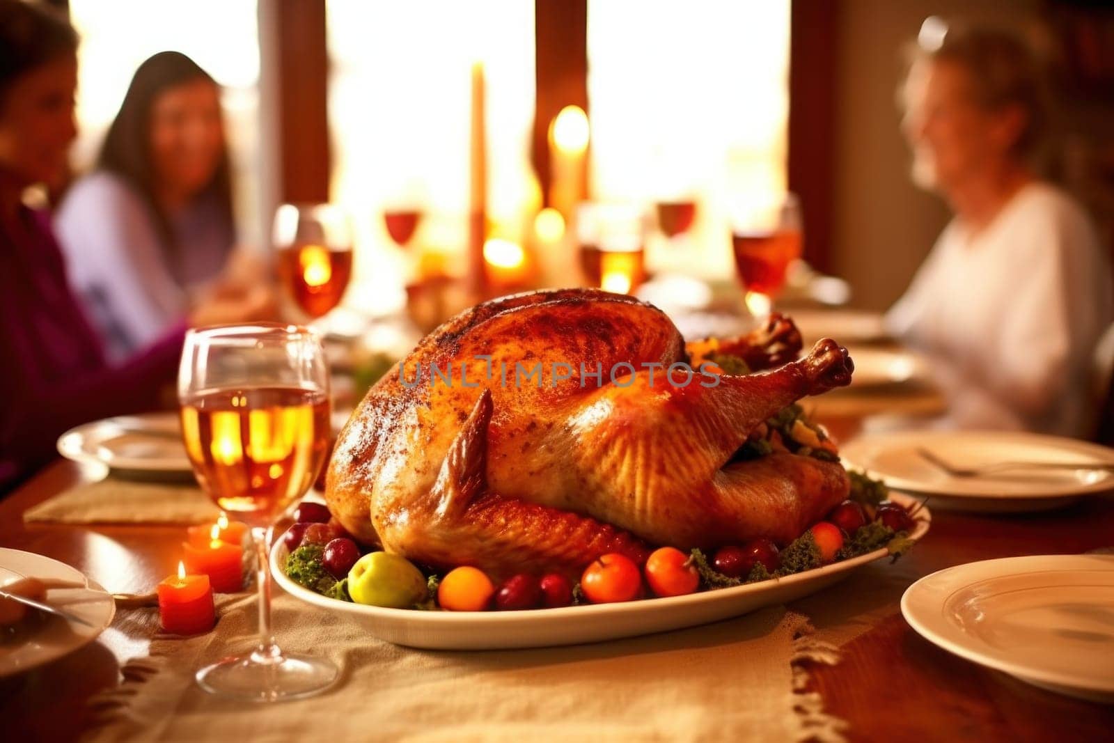 Stock photo of a Thanksgiving turkey on a dinner table.