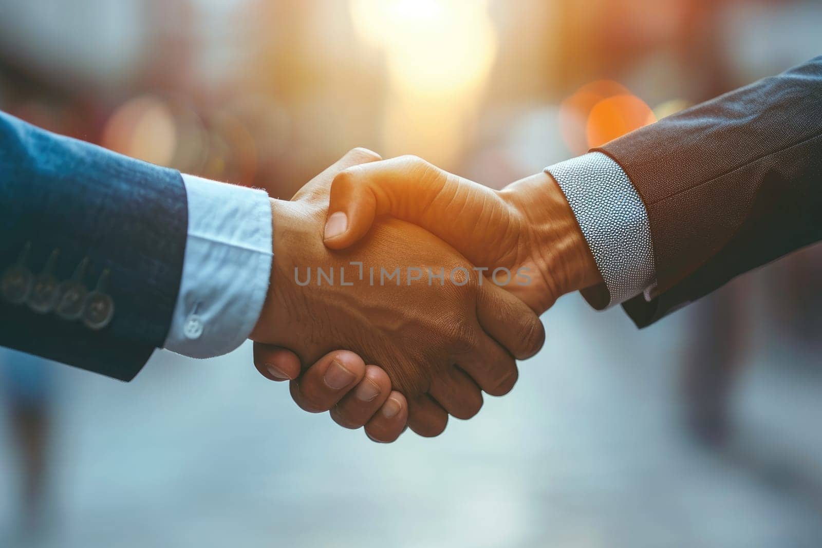 Handshake, Silhouettes of two businessmen shaking hands after the deal is done in office.