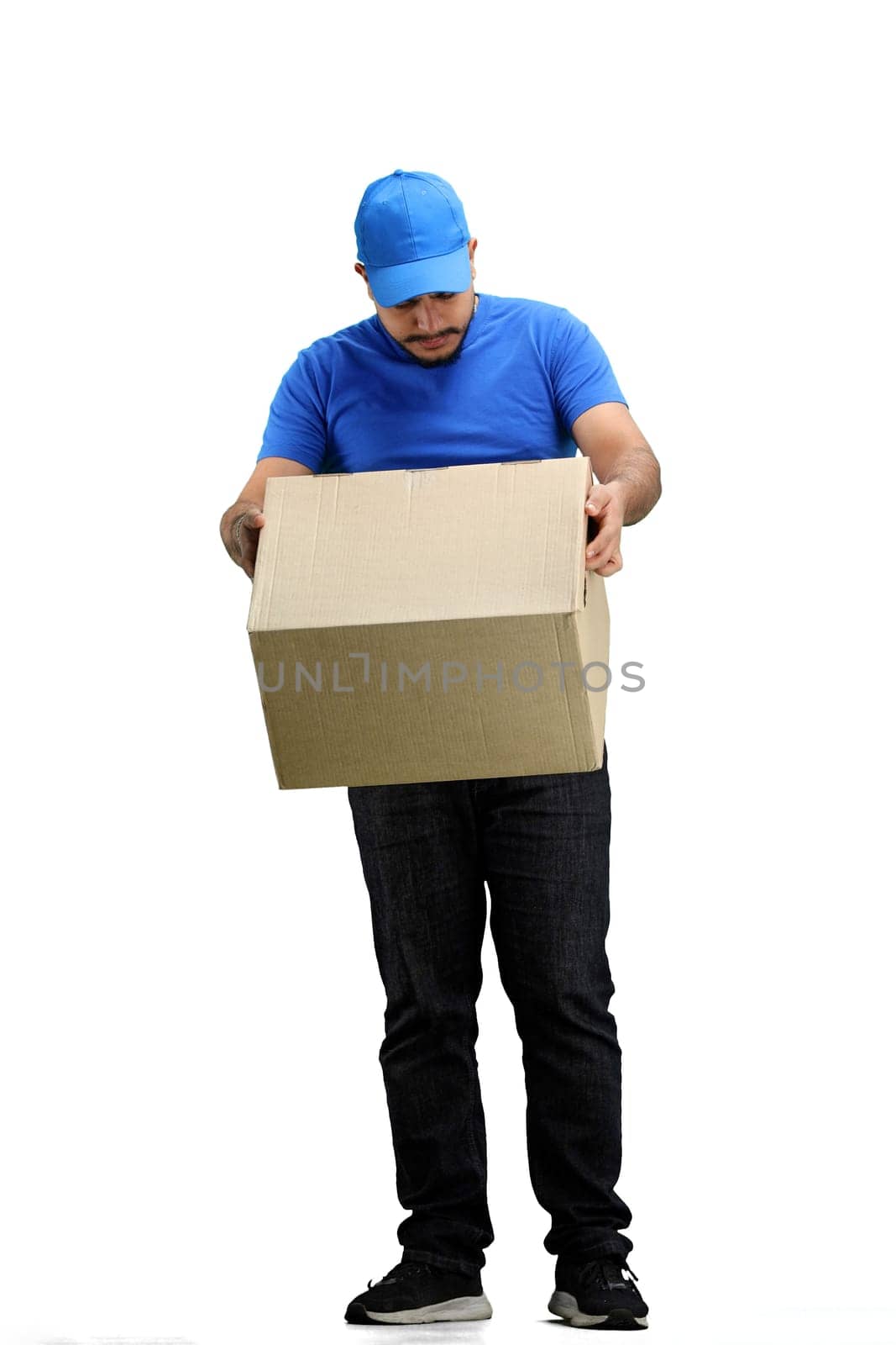 The deliveryman, in full height, on a white background by Prosto