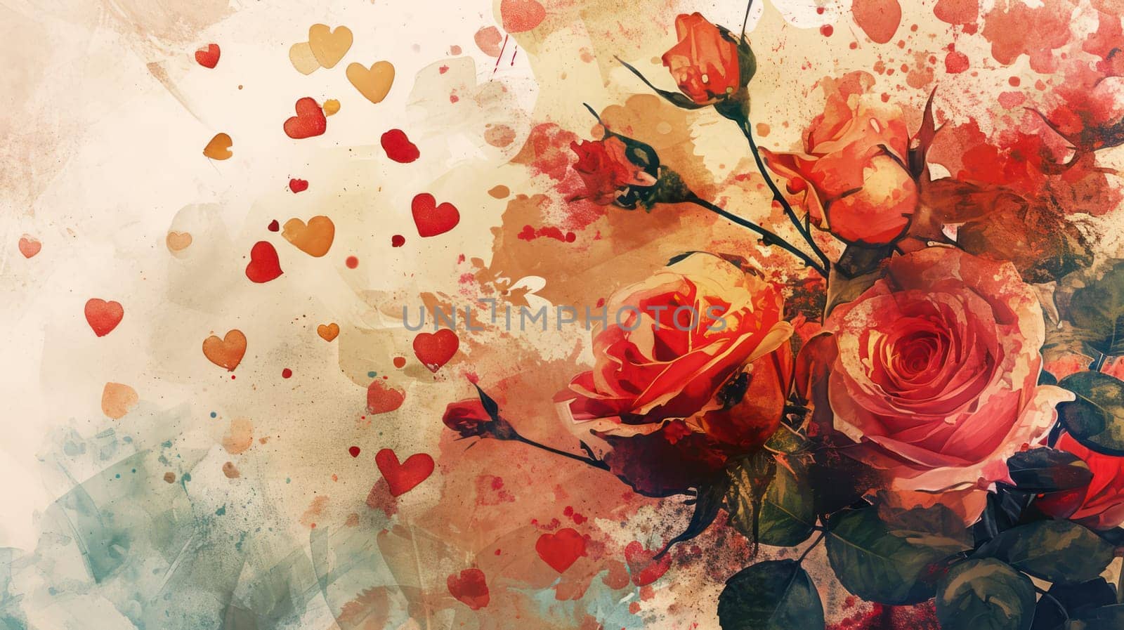 Water color valentine vintage background. Generative AI.