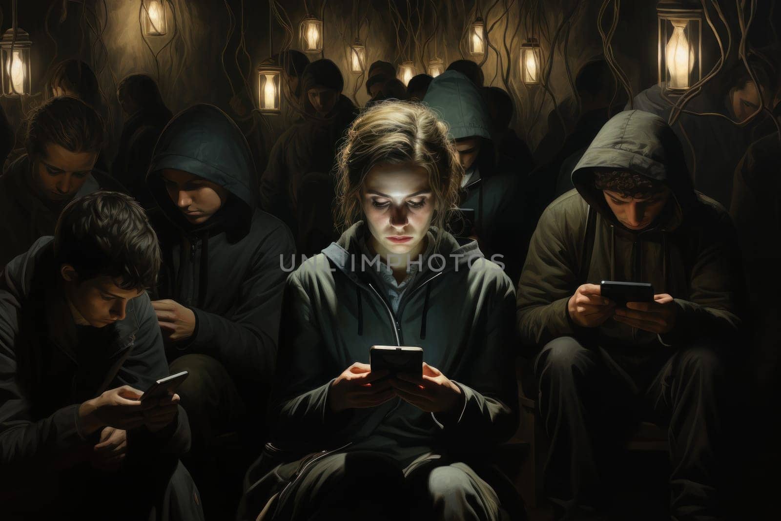 Photo of smartphone addiction. Nomophobia Concept.