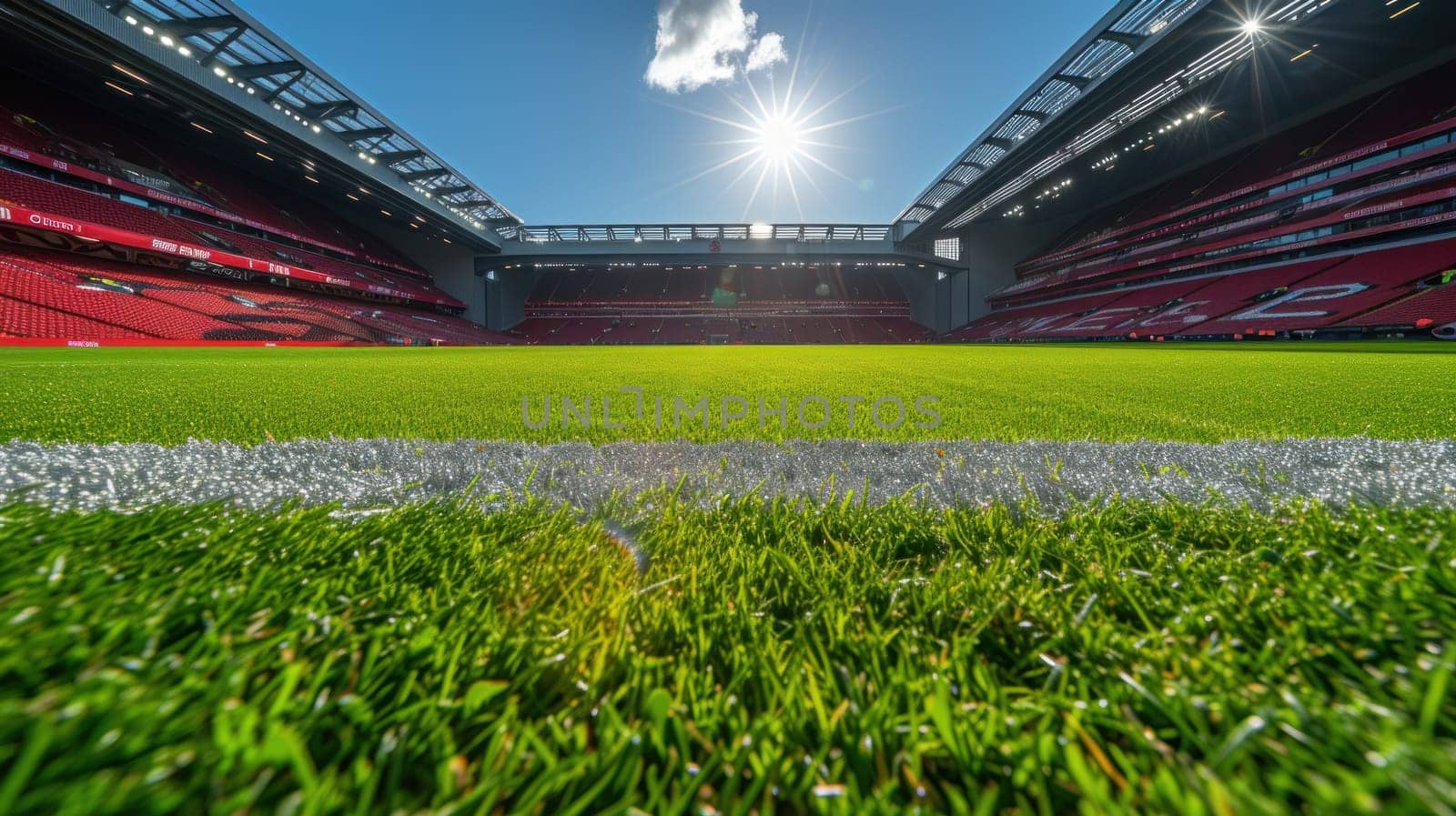 Football pitch at the Euro cup red stadium. Generative AI by golfmerrymaker
