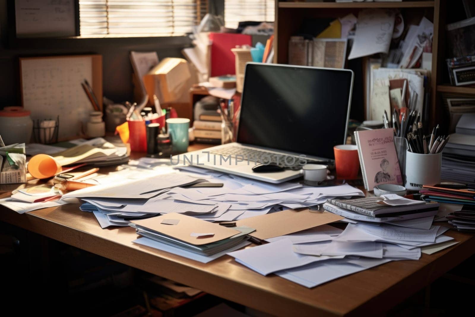 Photo of Messy work desk ,Messy and cluttered desk by nijieimu