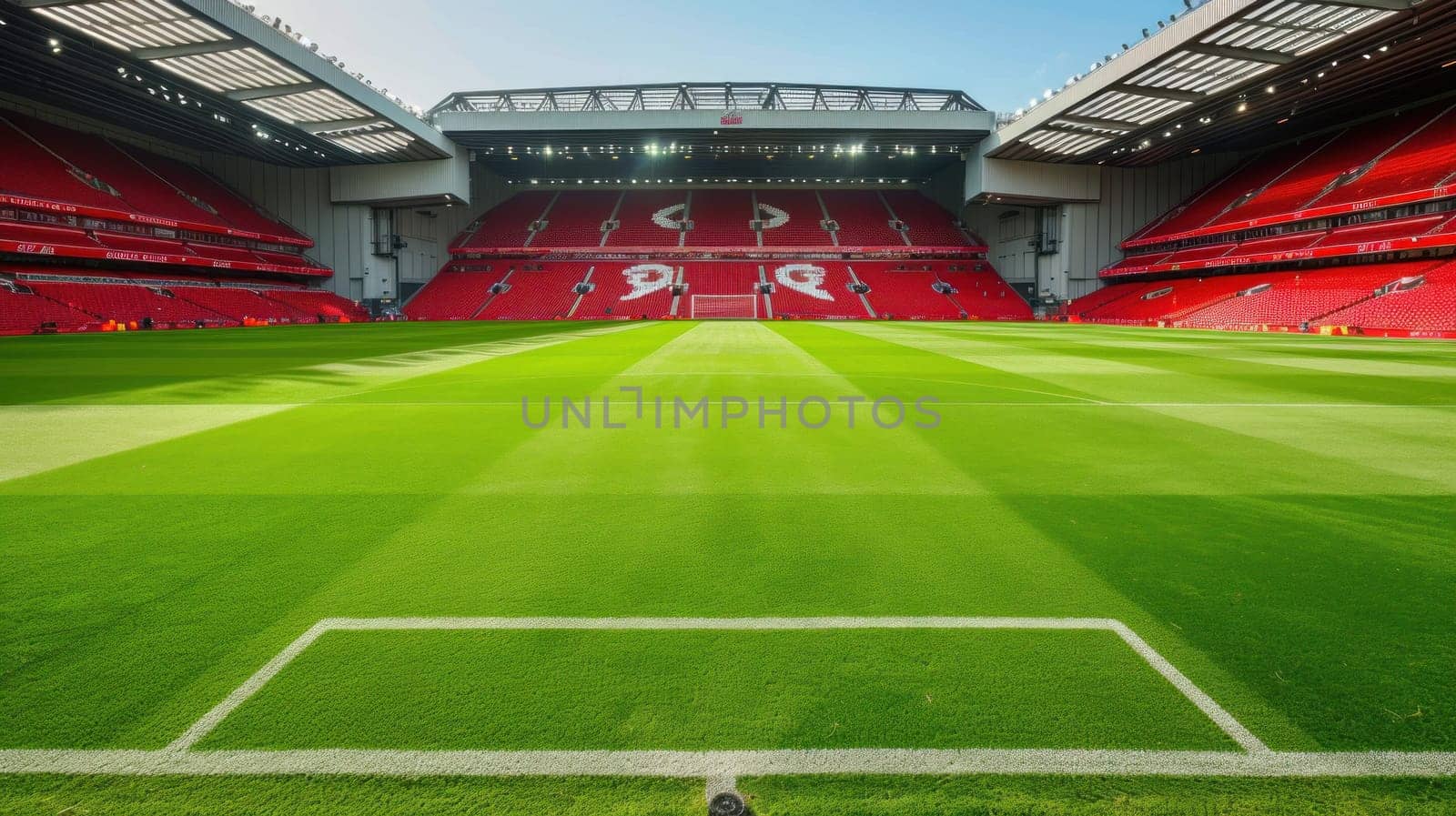 Football pitch at the Euro cup red stadium. Generative AI by golfmerrymaker