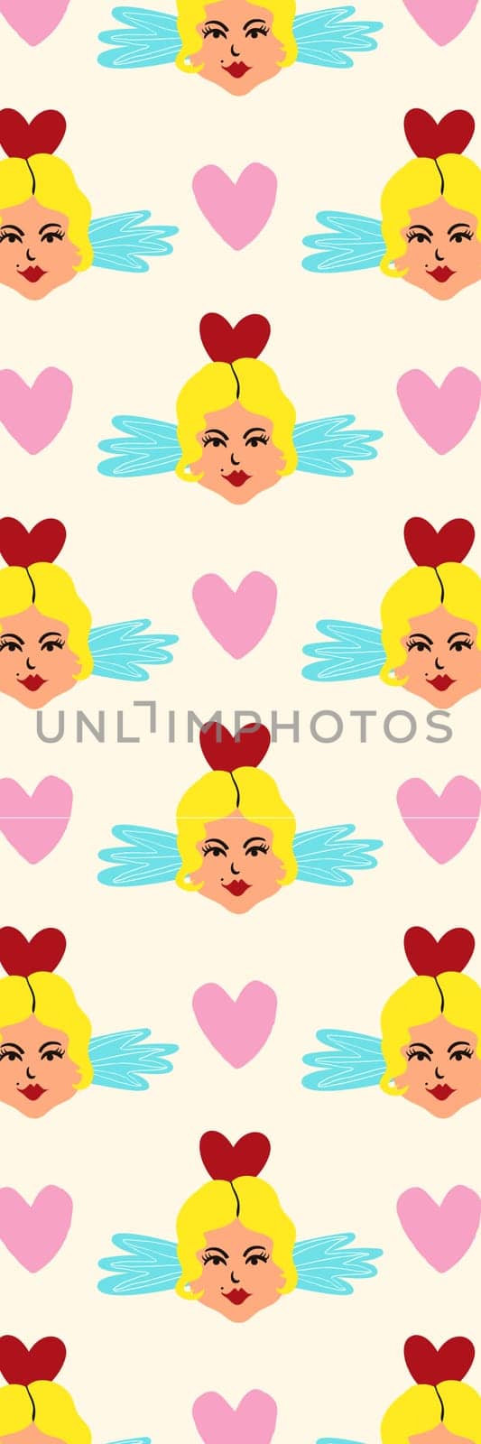 Retro groovy cartoon valentine's day bookmark with angels