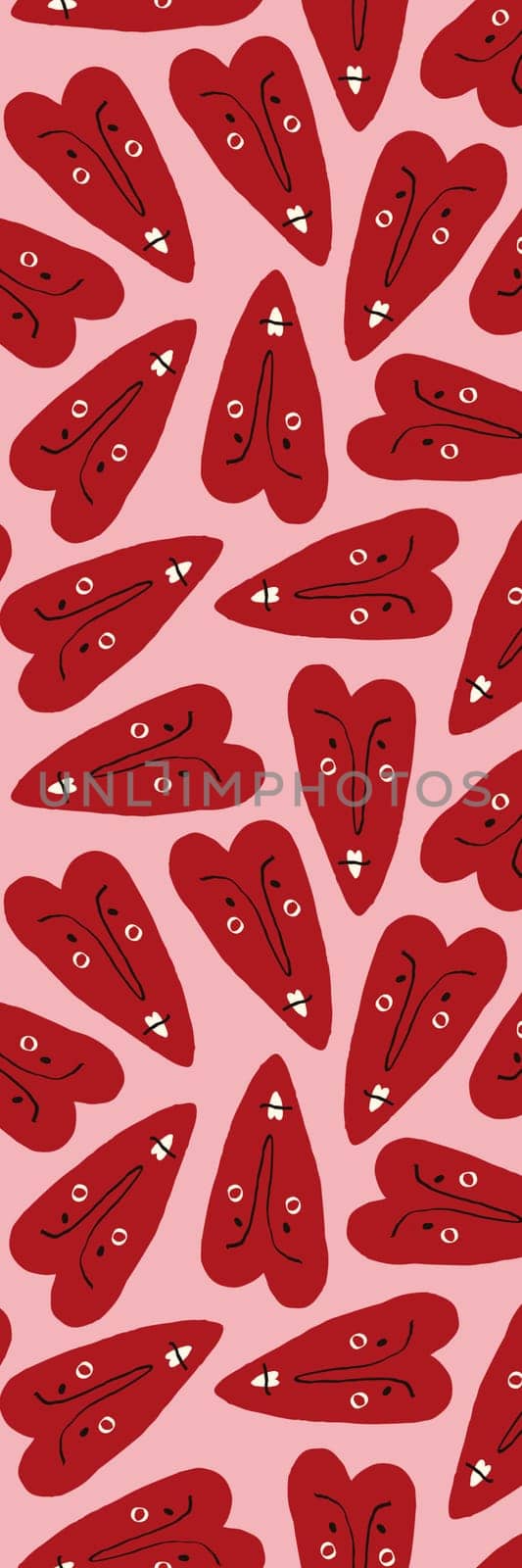 pink Retro groovy cartoon valentine's day bookmark with red hearts