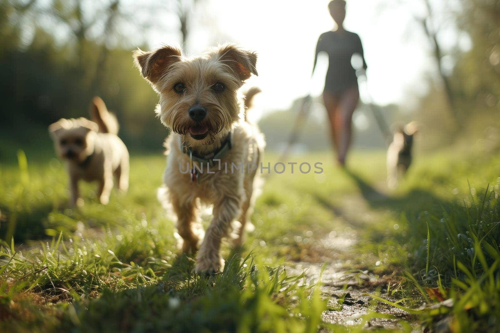 Owner and dog walking in garden unfocused background, Dog walker, Pet and owner by nijieimu