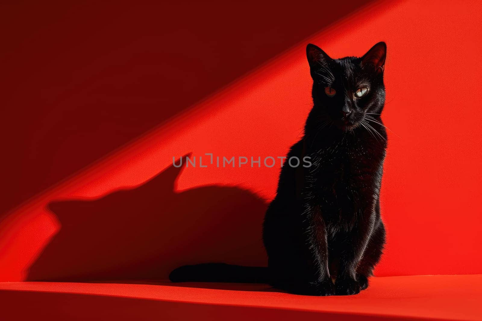 a black cat on a red background, black and red, stylish art by nijieimu