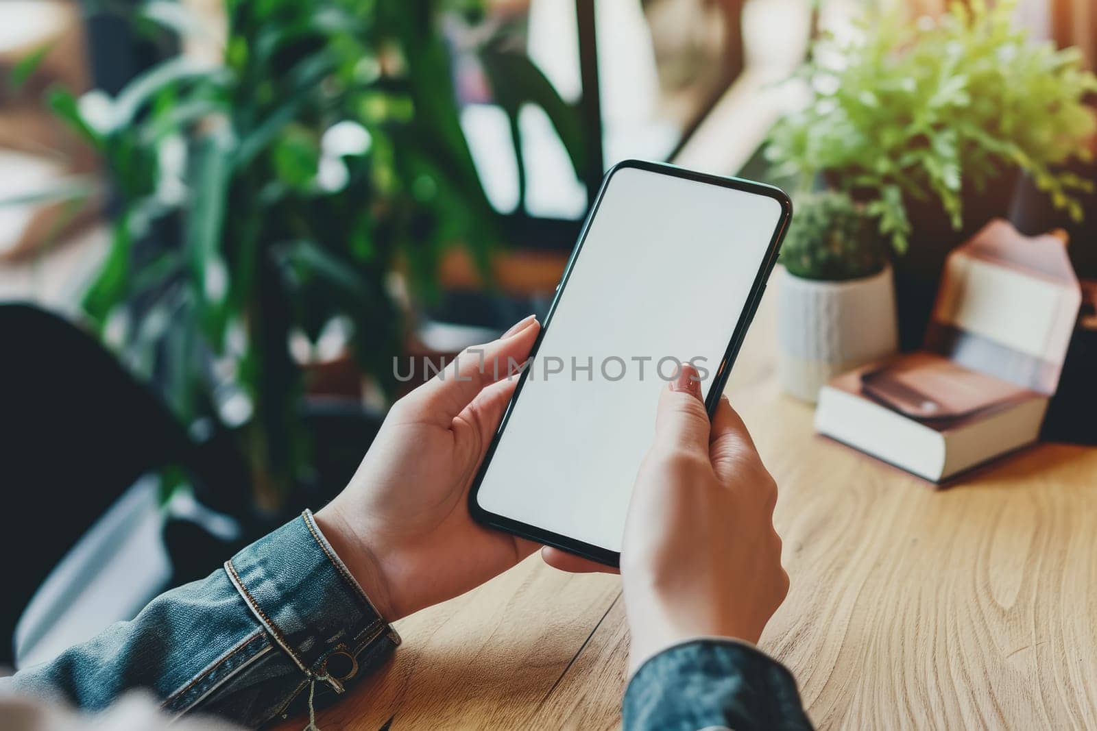 Mockup, woman's hand holding using mobile, mobile app design and advertising, white screen mockup.