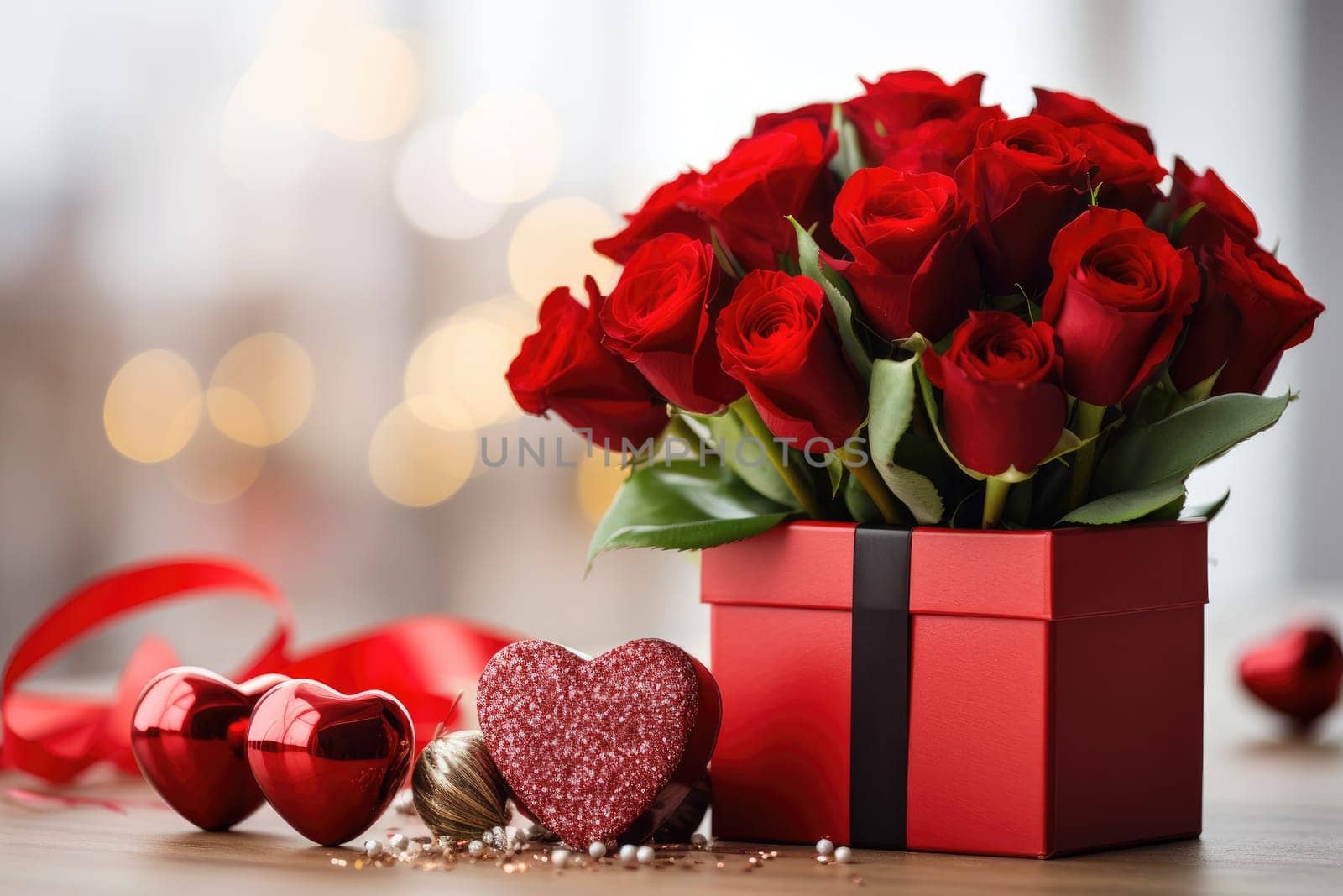 valentine's day celebration with red roses background.