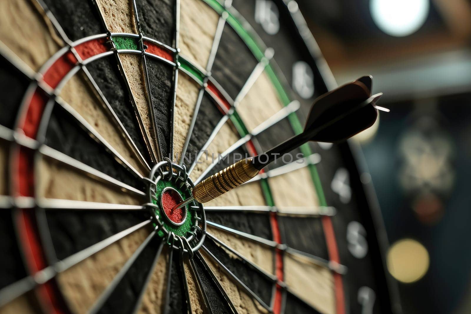 Dart arrow hitting in the target center of dartboard, show that business success concept.