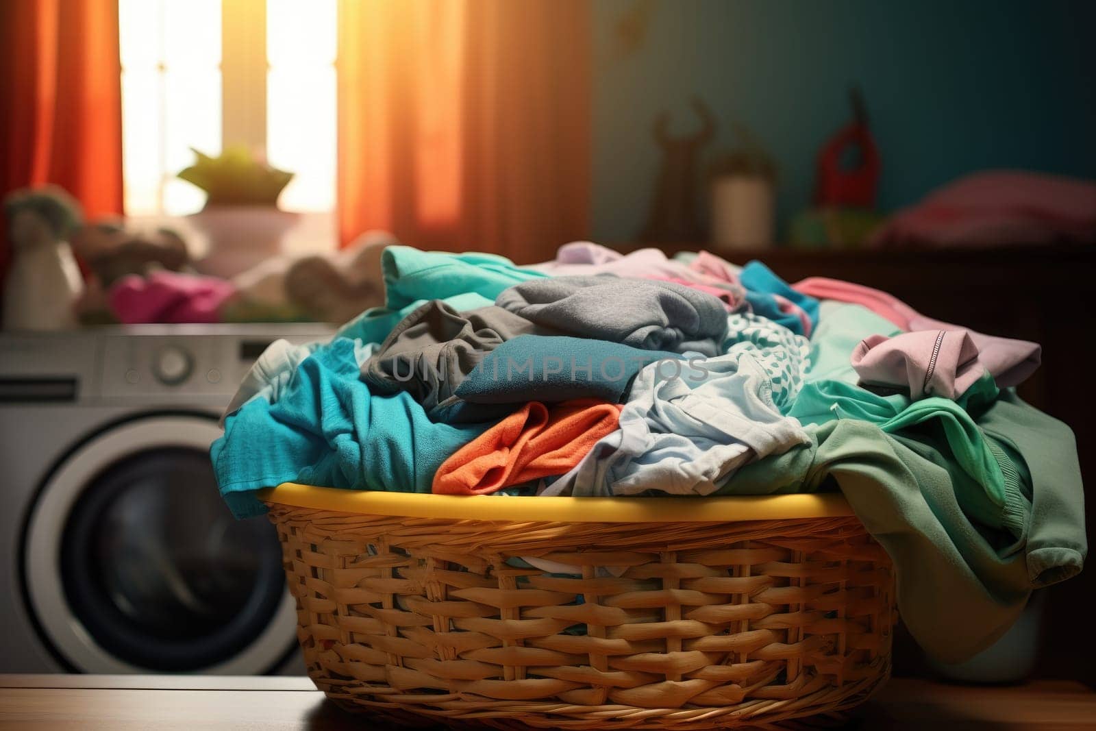 Messy Laundry room, minimal style with sunlight, AI Generative.
