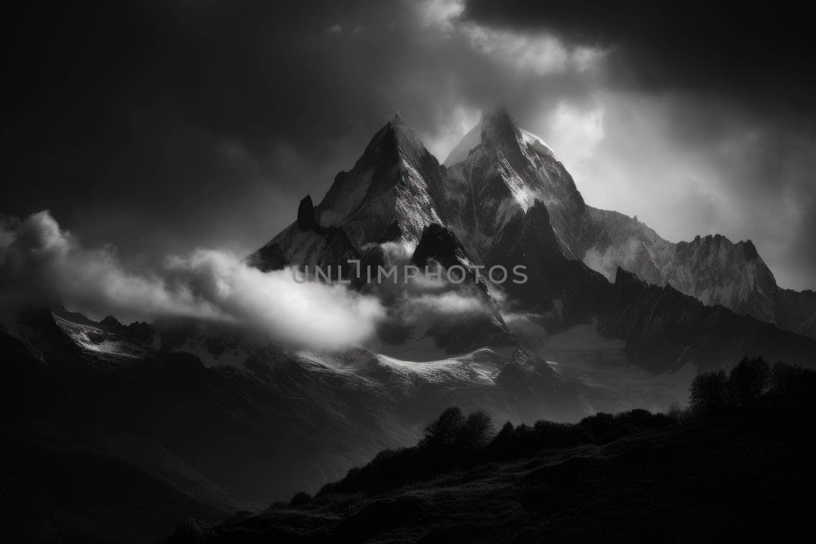 black and white photography of beautiful mountains.