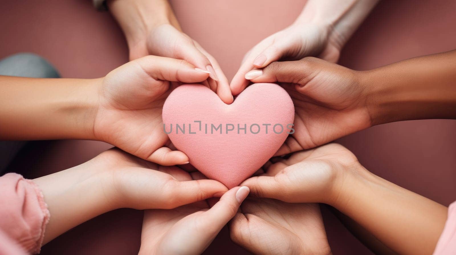 No room for racism, Many hands of different races and ethnicities. United for equality.