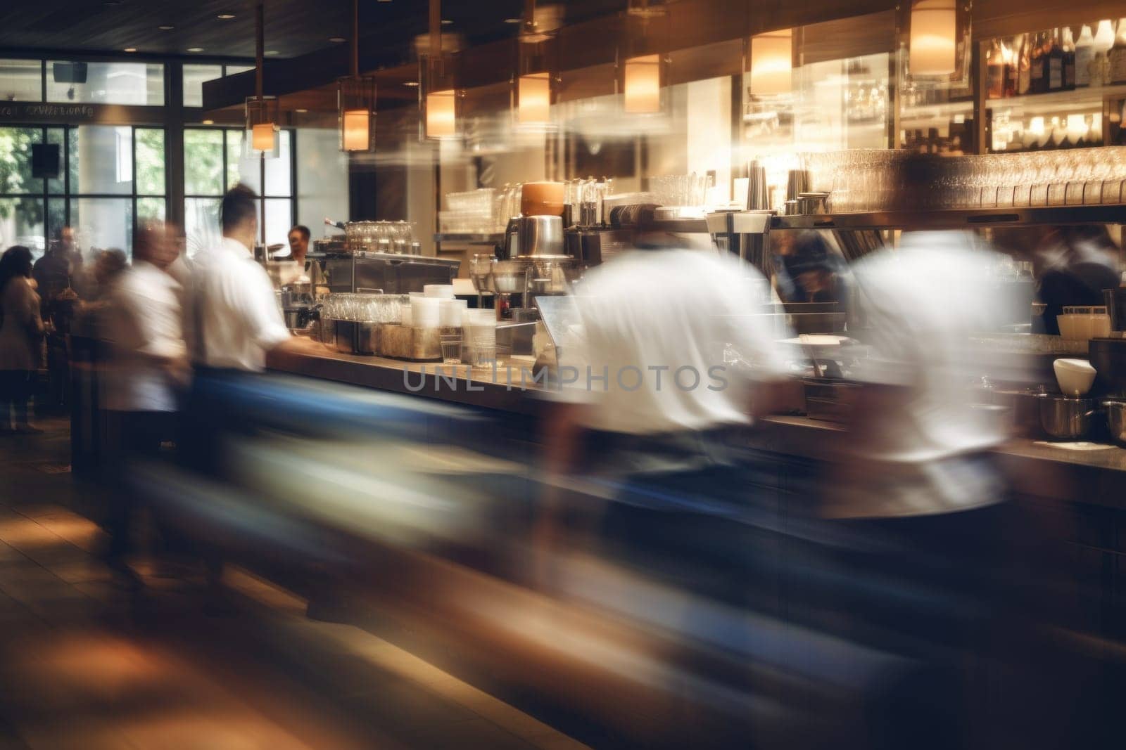 Blur coffee shop or cafe restaurant, Blurred restaurant background with some people.
