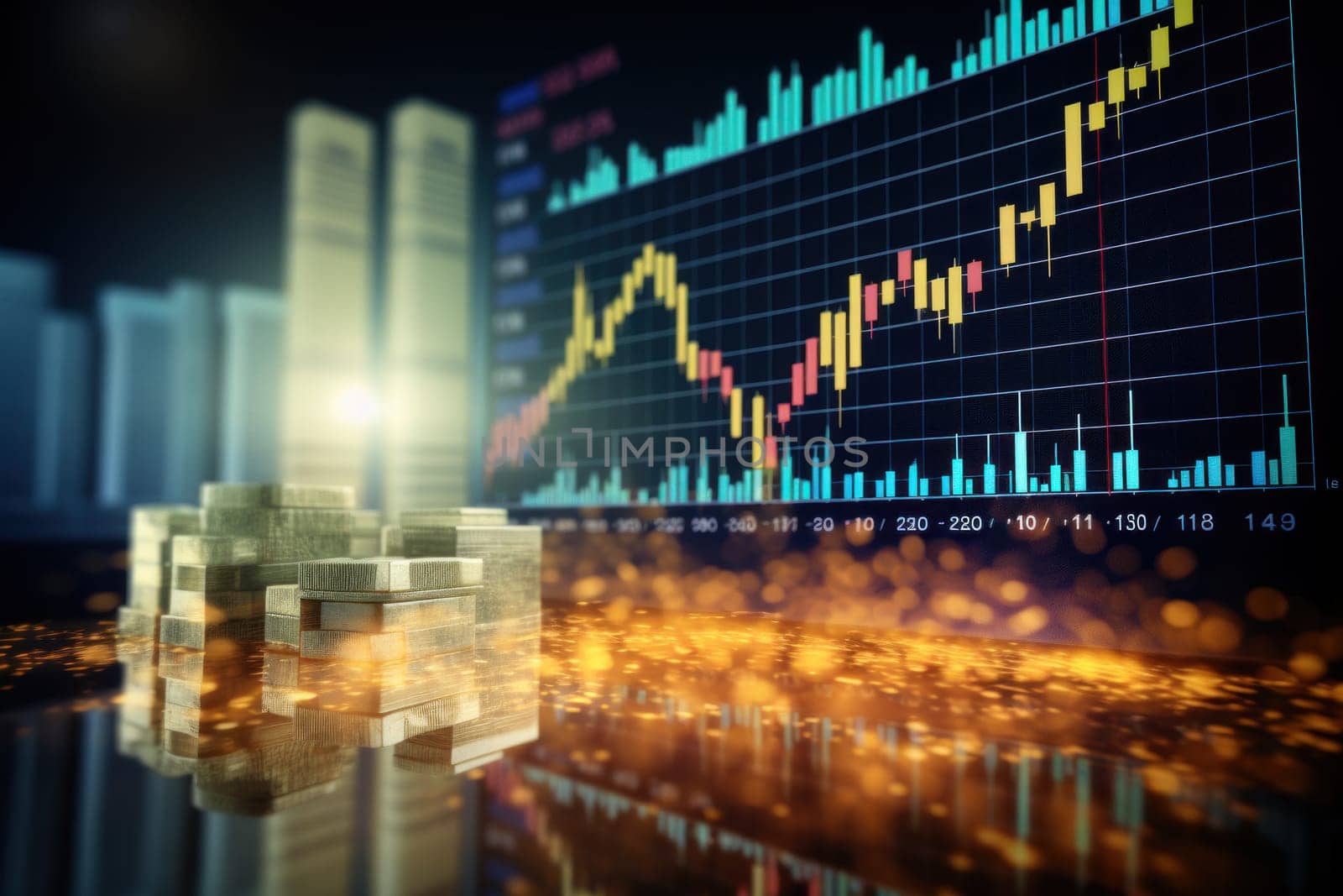 Interest rate hike with money, finance and investment background.