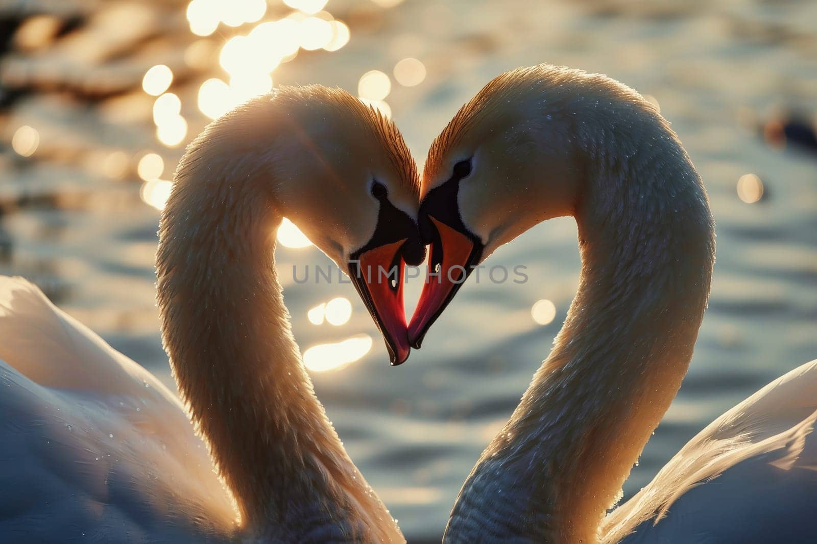 Romantic swans making a heart shape, Swan couple for Valentine's Day.