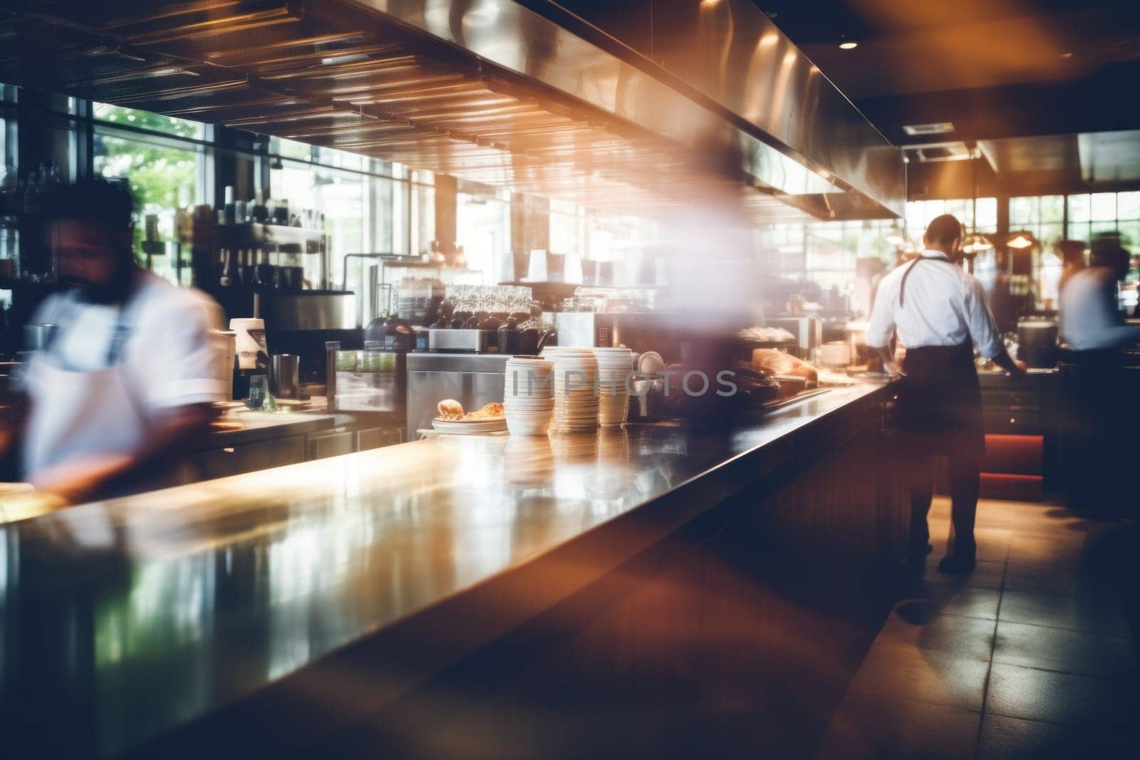 Blur coffee shop or cafe restaurant, Blurred restaurant background with some people.