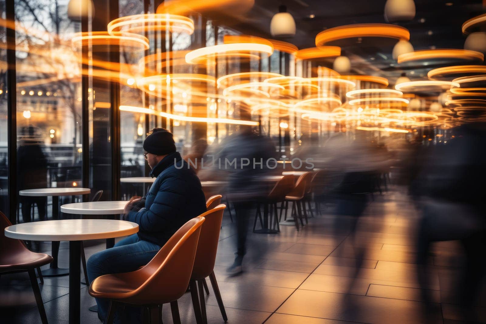 Soft of blurred people meeting at table. Abstract blurred office interior space background.