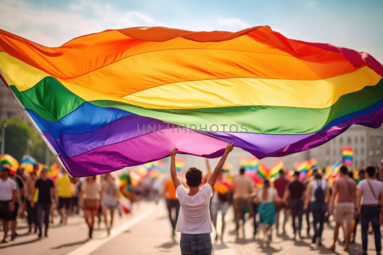 Portrait of a group LGBT and LGBT rainbow flag.