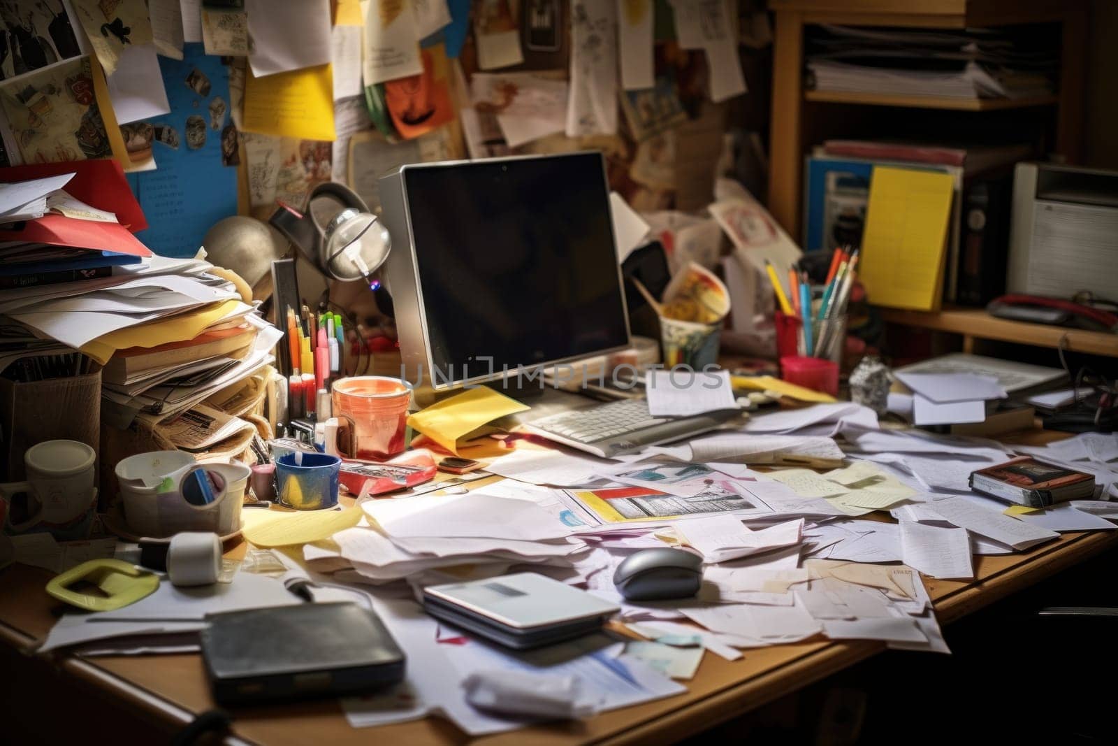 Photo of Messy work desk ,Messy and cluttered desk.