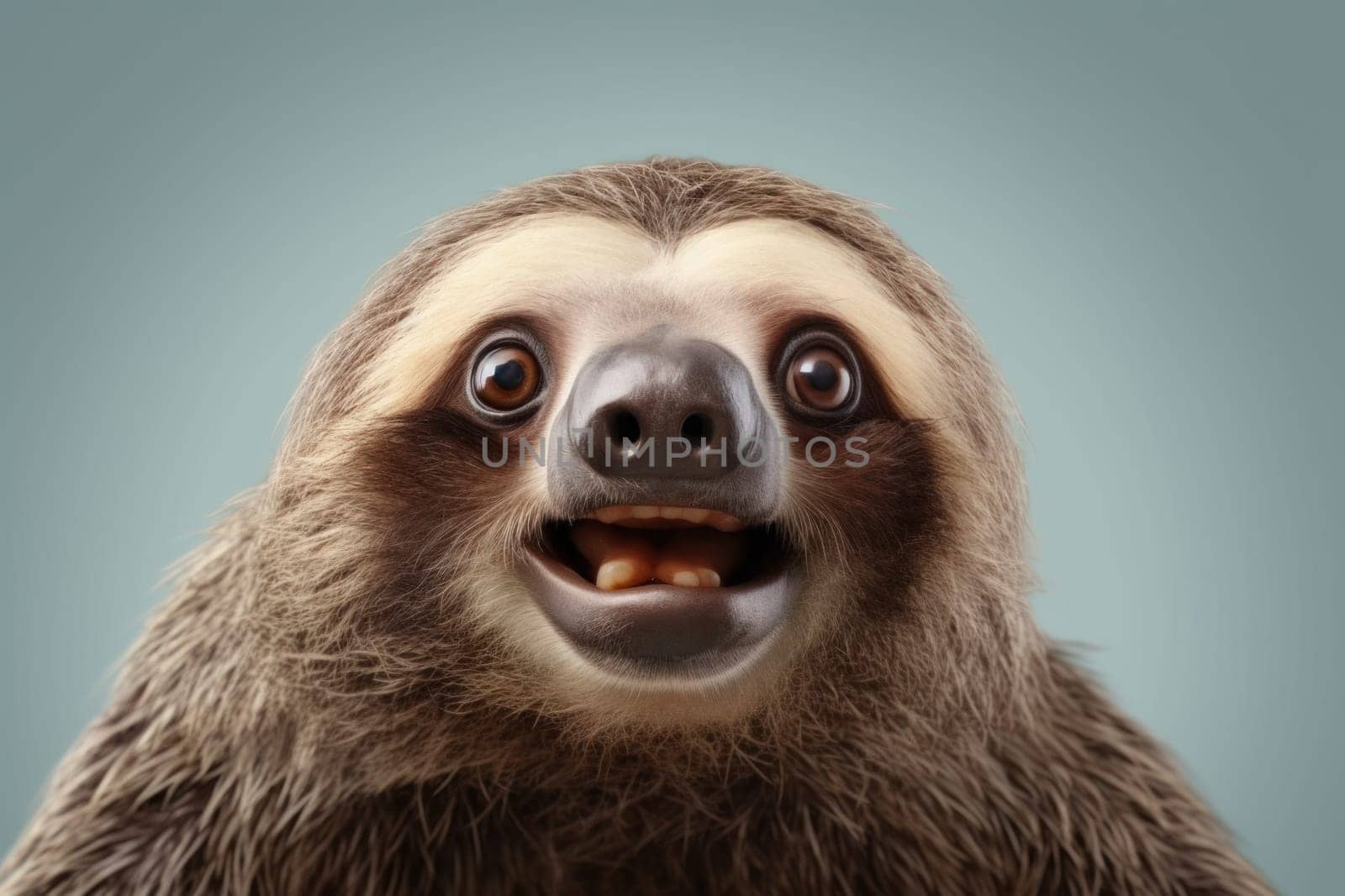 Funny surprised sloth studio shot isolated bright color background.
