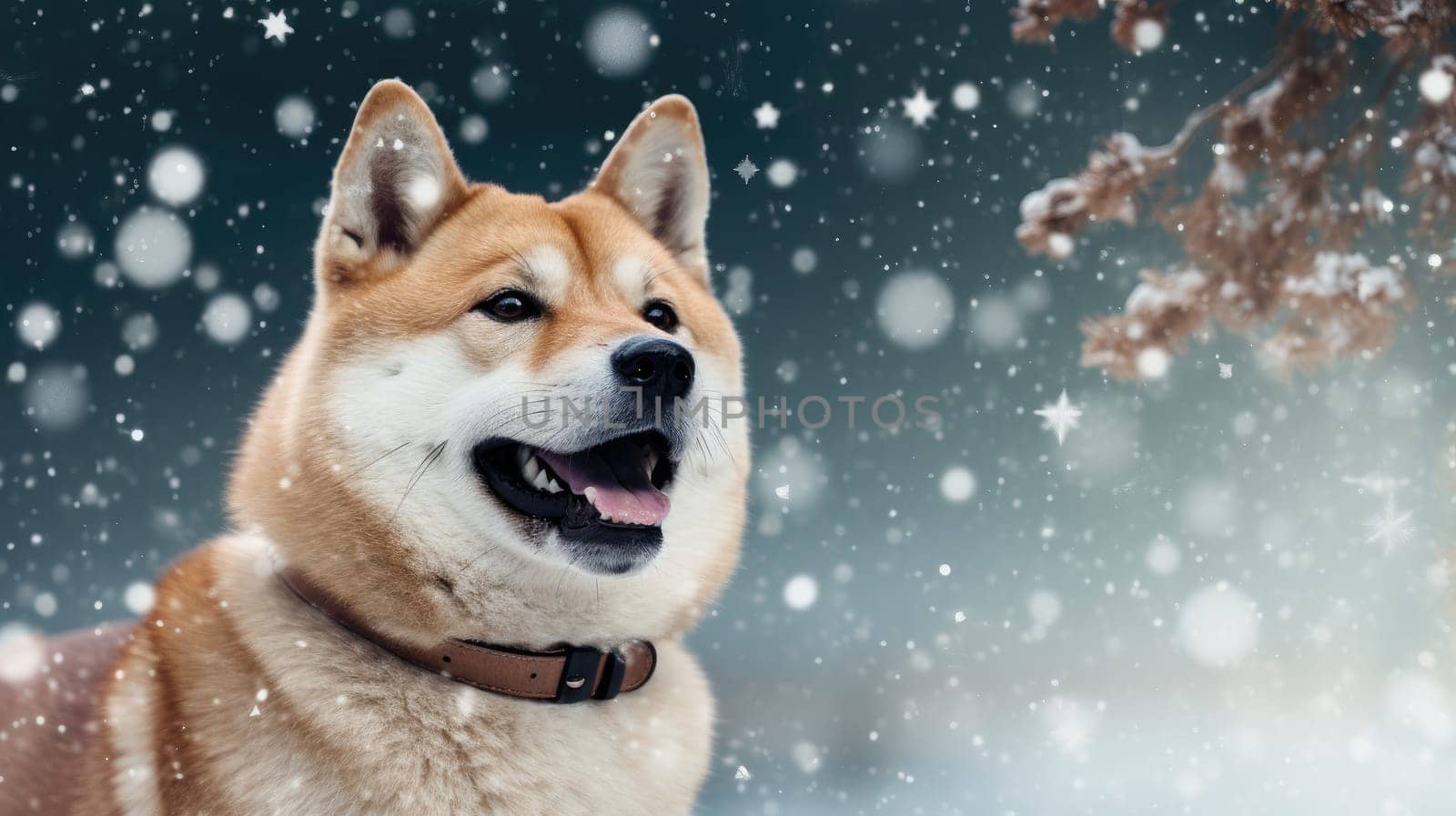 Adorable Dog Wearing a Santa Hat and Scarf , Christmas, bokeh, AI Generative.