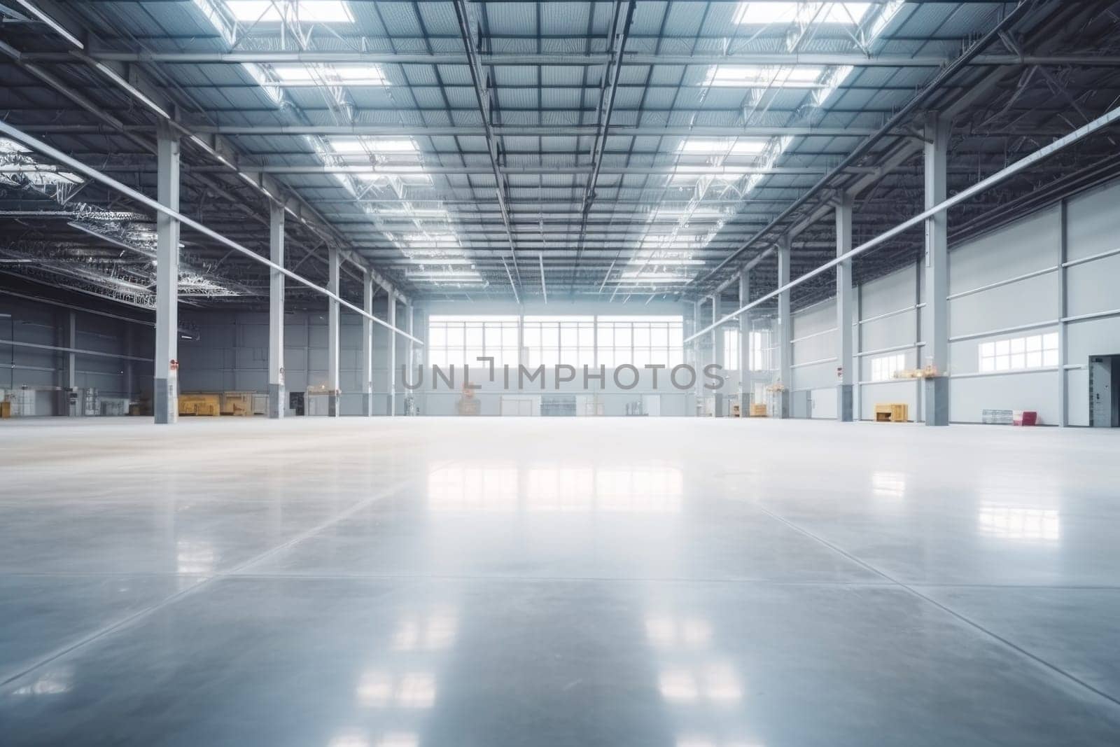 Interior of empty and clean modern warehouse.