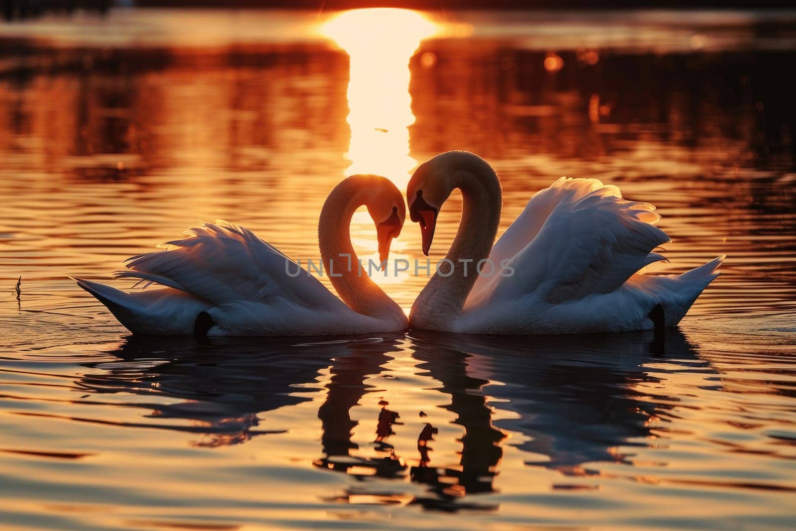 Romantic swans making a heart shape, Swan couple for Valentine's Day.