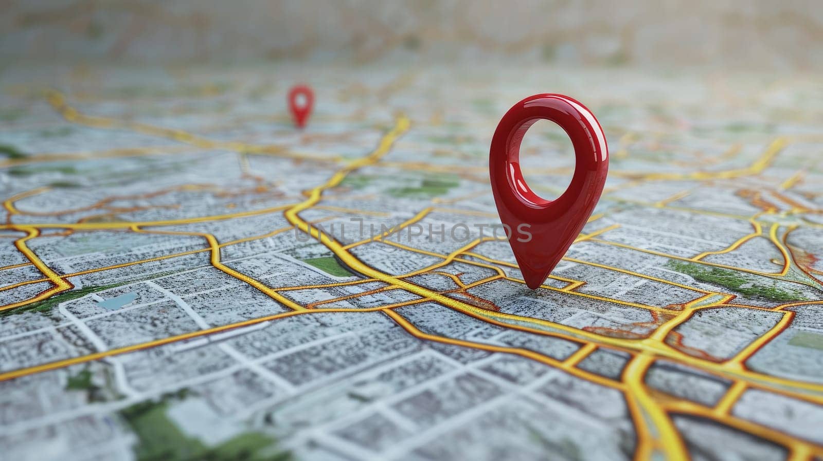 Location marking on paper map, Concept of navigation, Find your way.