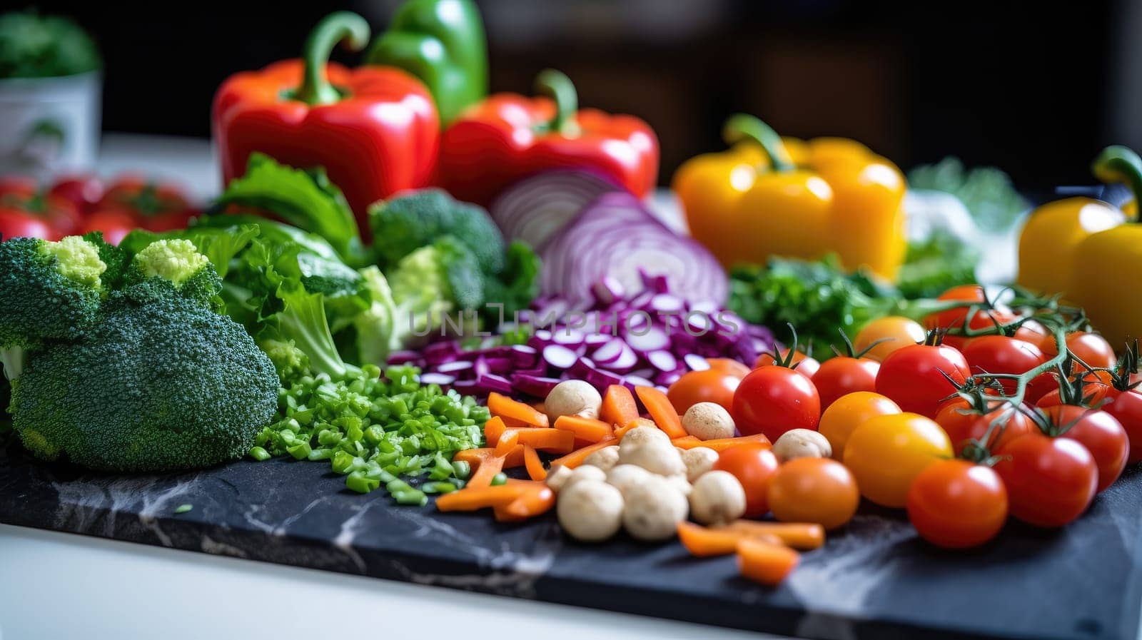 Healthy eating concept with fresh vegetables, Healthy Lifestyle, kitchen, Diet food, AI Generative.
