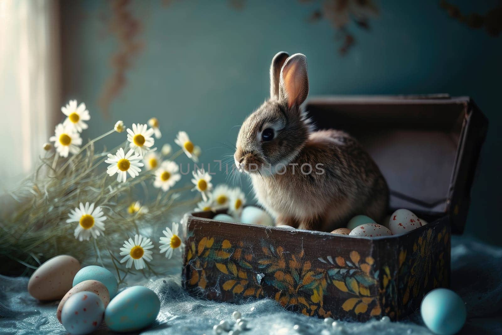 Happy Easter, Adorable Easter Bunny With Easter Eggs, colorful Easter eggs, banner and wallpaper.