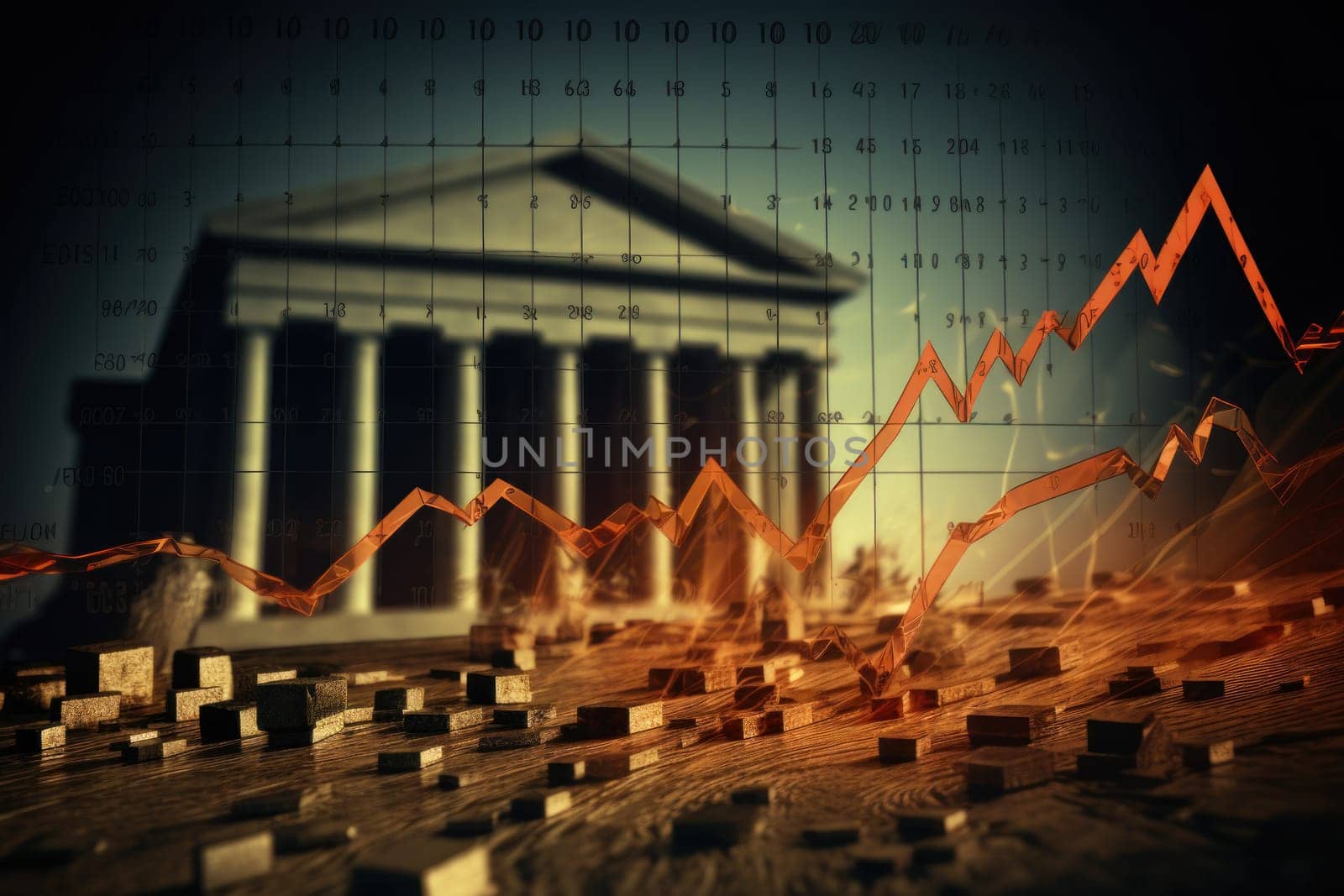 Interest rate hike with money, finance and investment background.