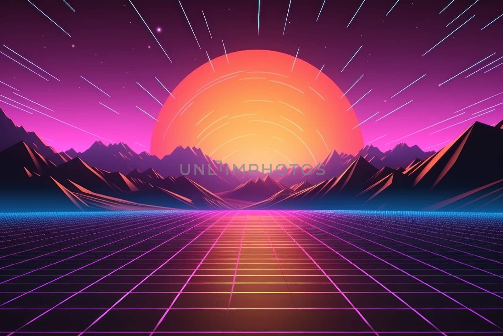 Retro Wave Music Festival Aesthetic scenery background, Retro futuristic 90s Style background.